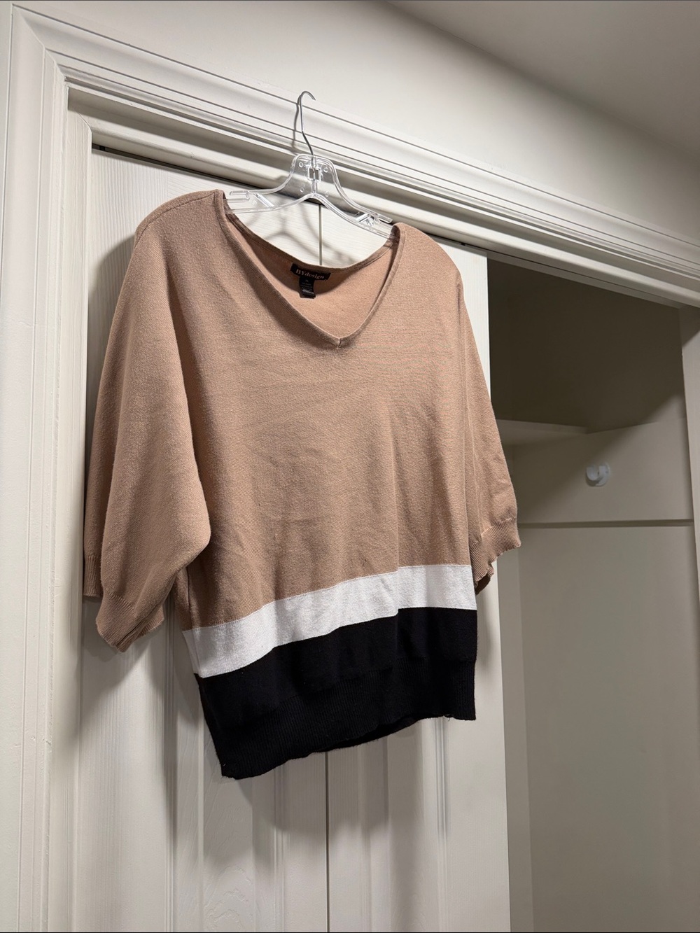 BYdesign Tan Knit Top with Black & White Accents